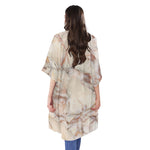 Brown Beige Marble Print Open Front Beach Cover Up