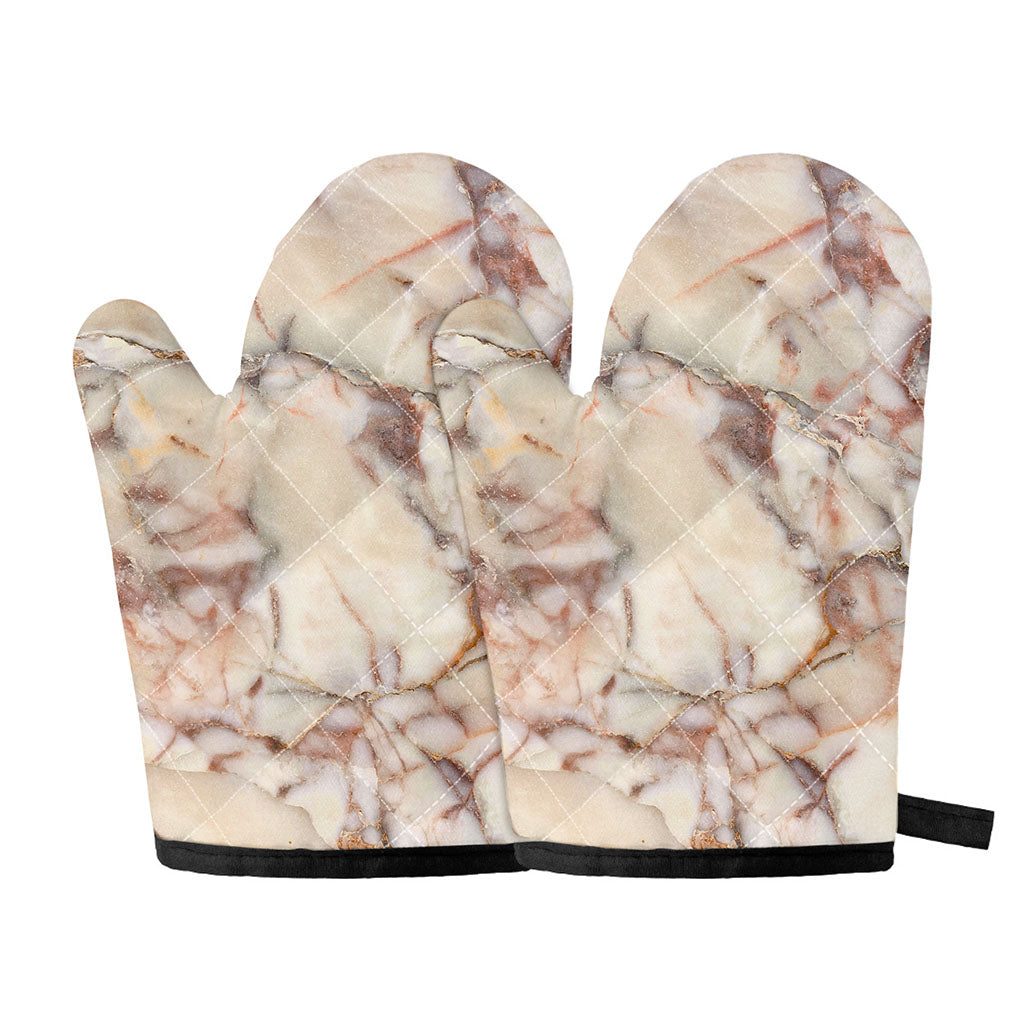 Brown Beige Marble Print Oven Mitts