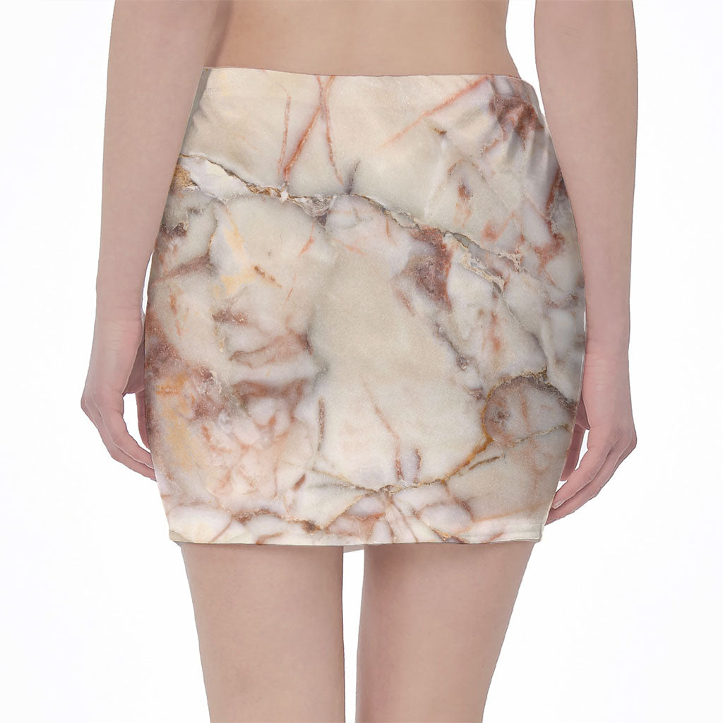 Brown Beige Marble Print Pencil Mini Skirt