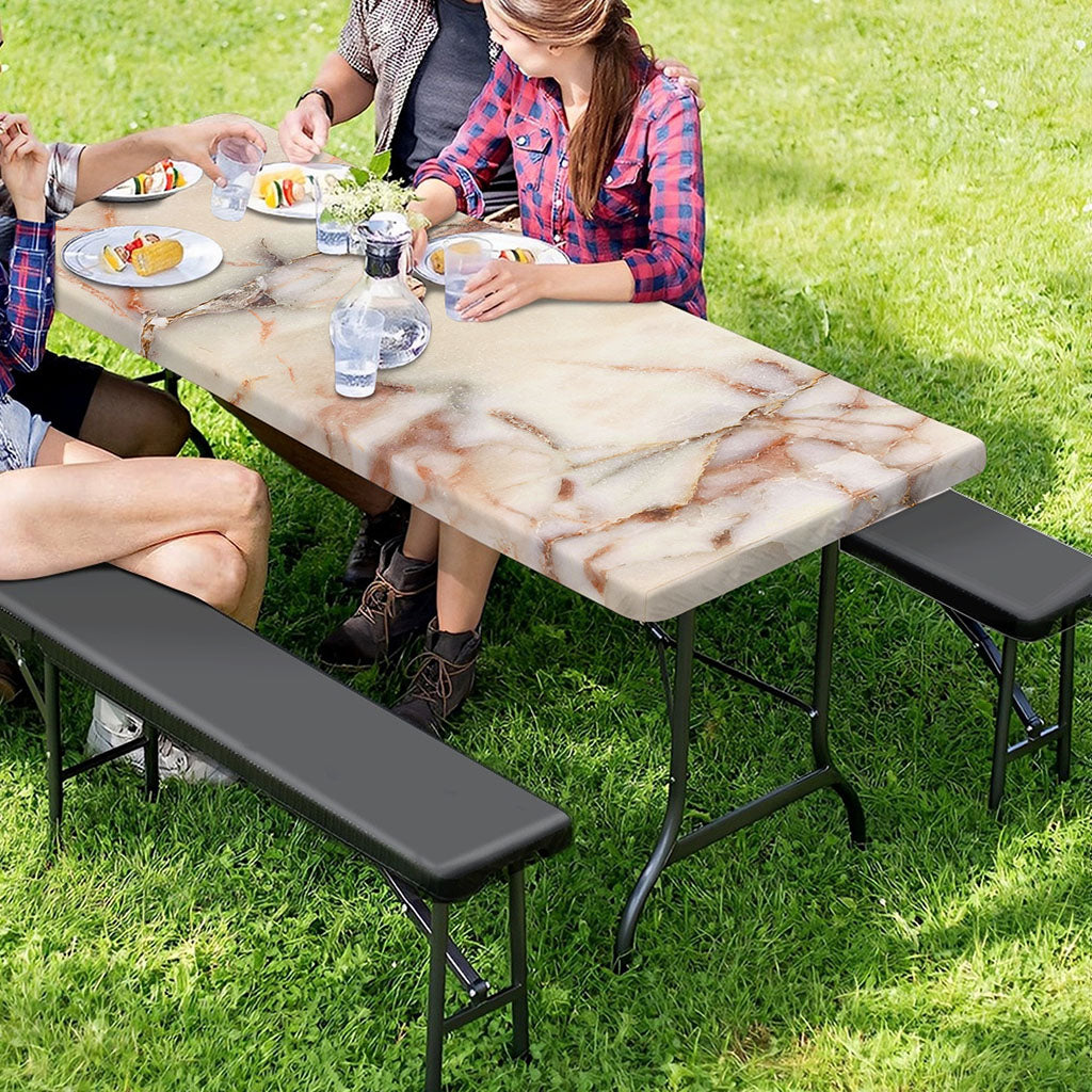 Brown Beige Marble Print Picnic Table Cover