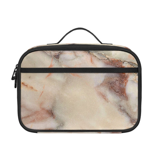 Brown Beige Marble Print Portable Lunch Bag