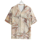 Brown Beige Marble Print Rayon Hawaiian Shirt