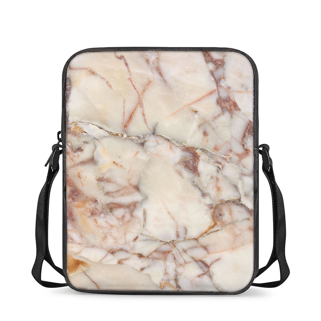 Brown Beige Marble Print Rectangular Crossbody Bag