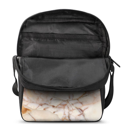 Brown Beige Marble Print Rectangular Crossbody Bag