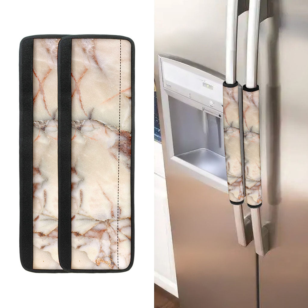 Brown Beige Marble Print Refrigerator Handle Covers