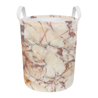 Brown Beige Marble Print Round Laundry Basket