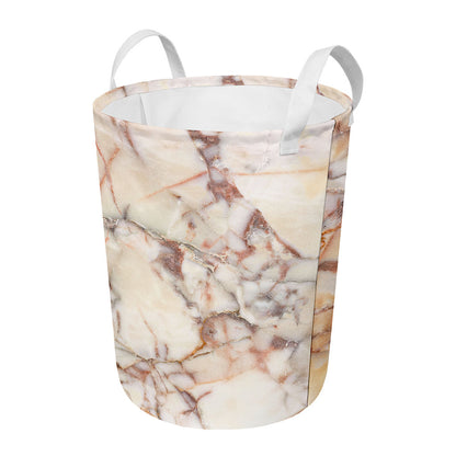 Brown Beige Marble Print Round Laundry Basket