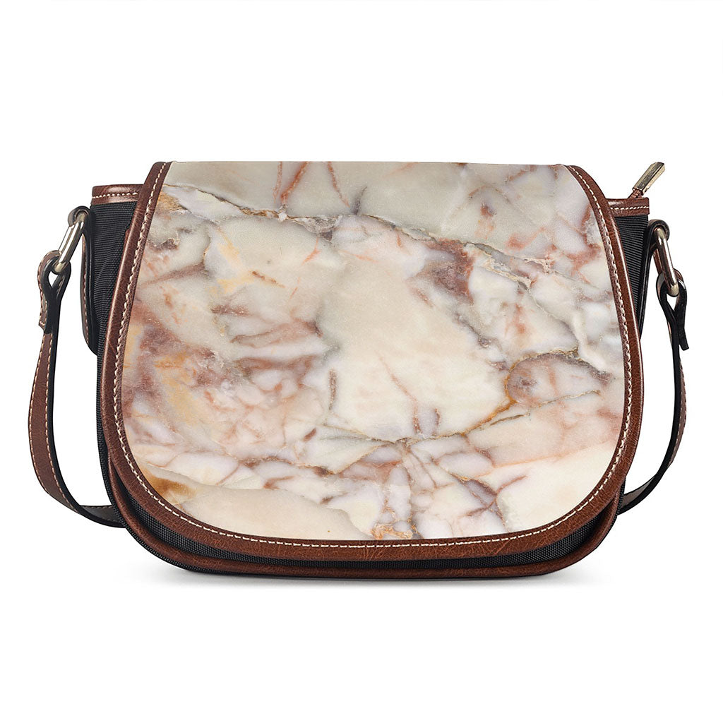 Brown Beige Marble Print Saddle Bag