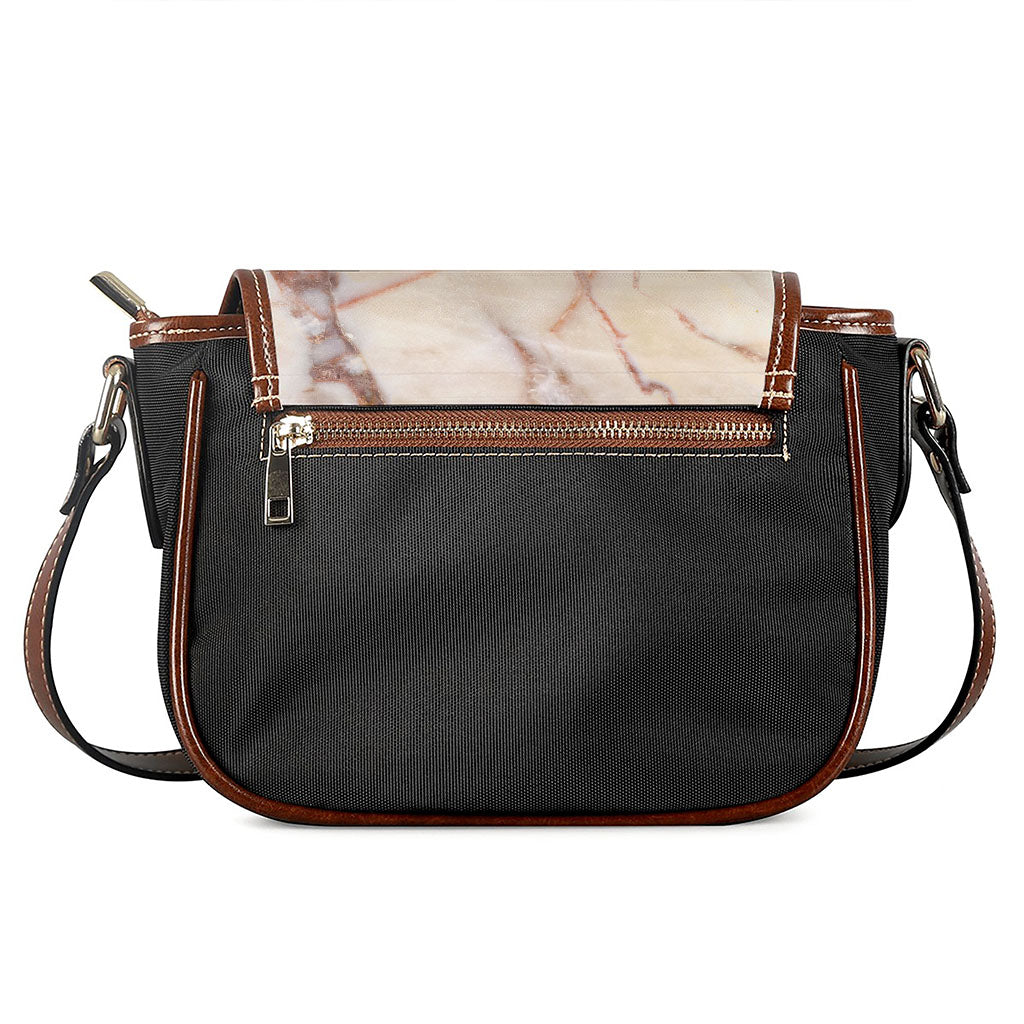 Brown Beige Marble Print Saddle Bag