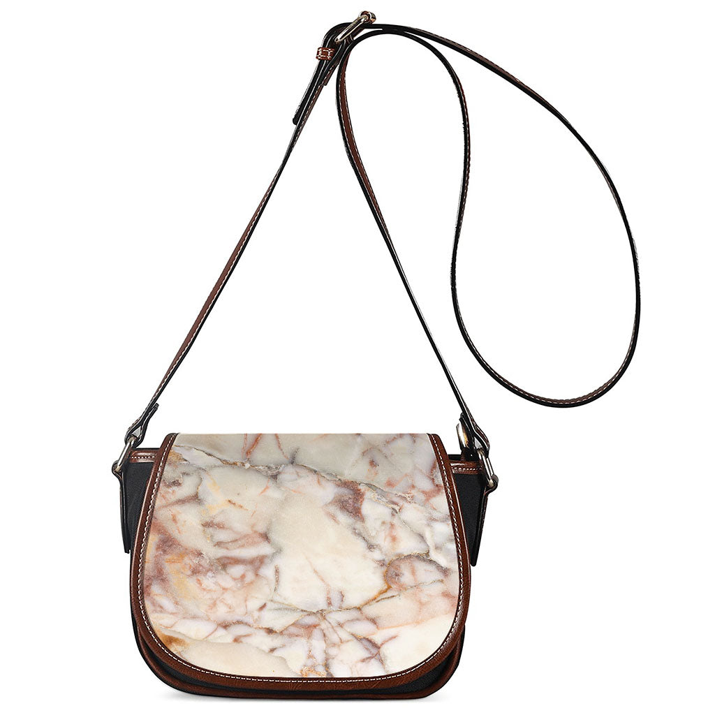 Brown Beige Marble Print Saddle Bag