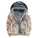Brown Beige Marble Print Sherpa Lined Zip Up Hoodie