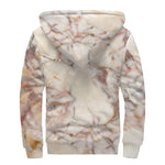 Brown Beige Marble Print Sherpa Lined Zip Up Hoodie