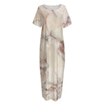 Brown Beige Marble Print Short Sleeve Long Nightdress