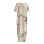 Brown Beige Marble Print Short Sleeve Long Nightdress