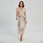 Brown Beige Marble Print Short Sleeve Maxi Dress