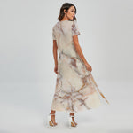Brown Beige Marble Print Short Sleeve Maxi Dress