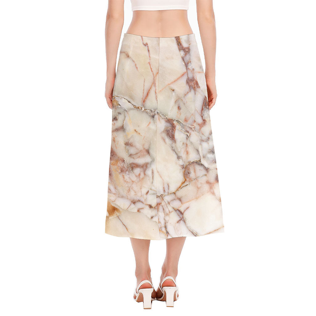 Brown Beige Marble Print Side Slit Midi Skirt