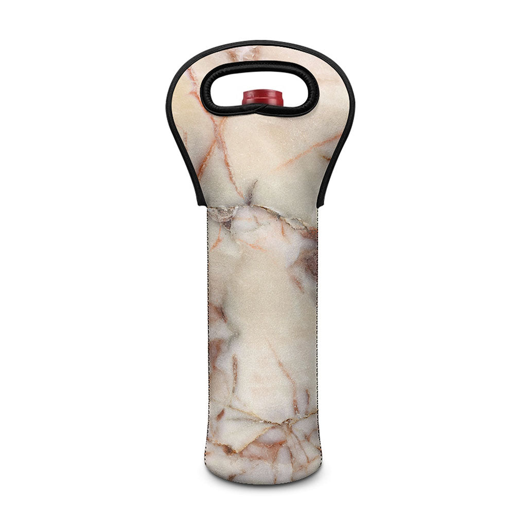 Brown Beige Marble Print Single Neoprene Wine Tote