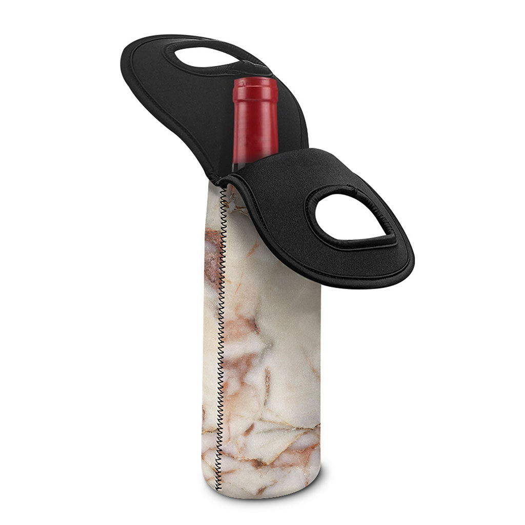 Brown Beige Marble Print Single Neoprene Wine Tote
