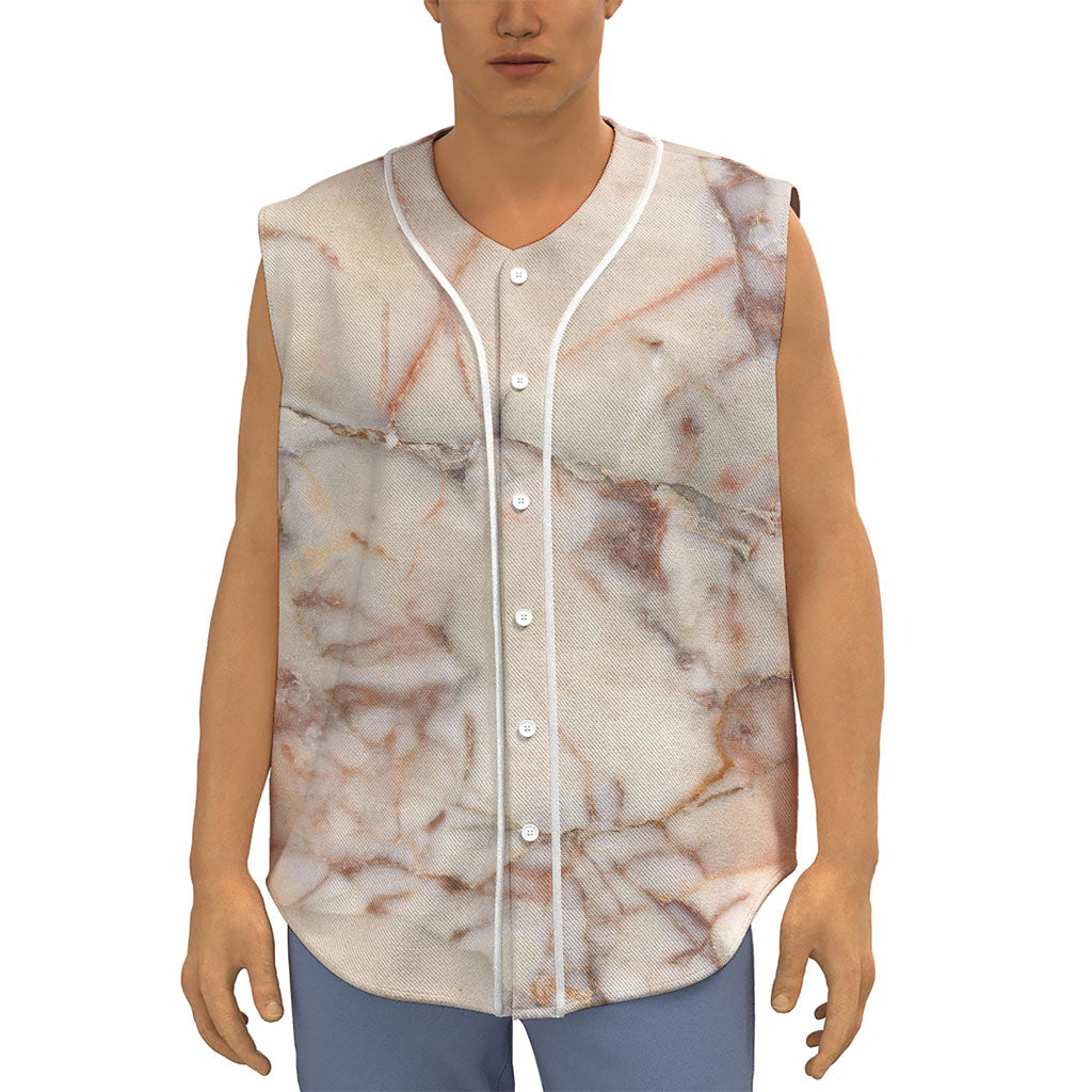 Brown Beige Marble Print Sleeveless Baseball Jersey