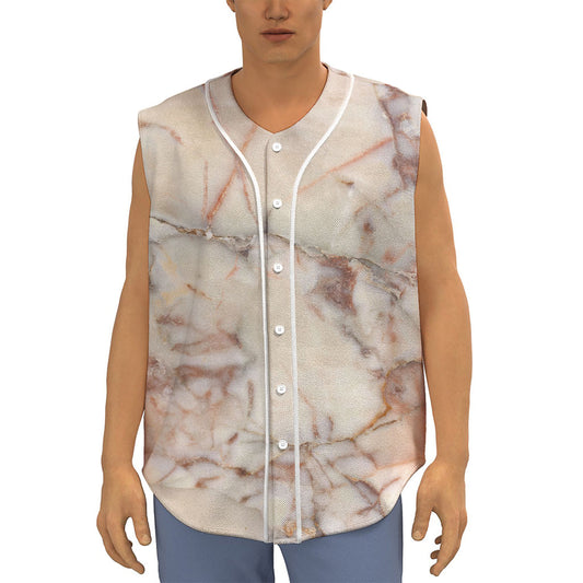 Brown Beige Marble Print Sleeveless Baseball Jersey