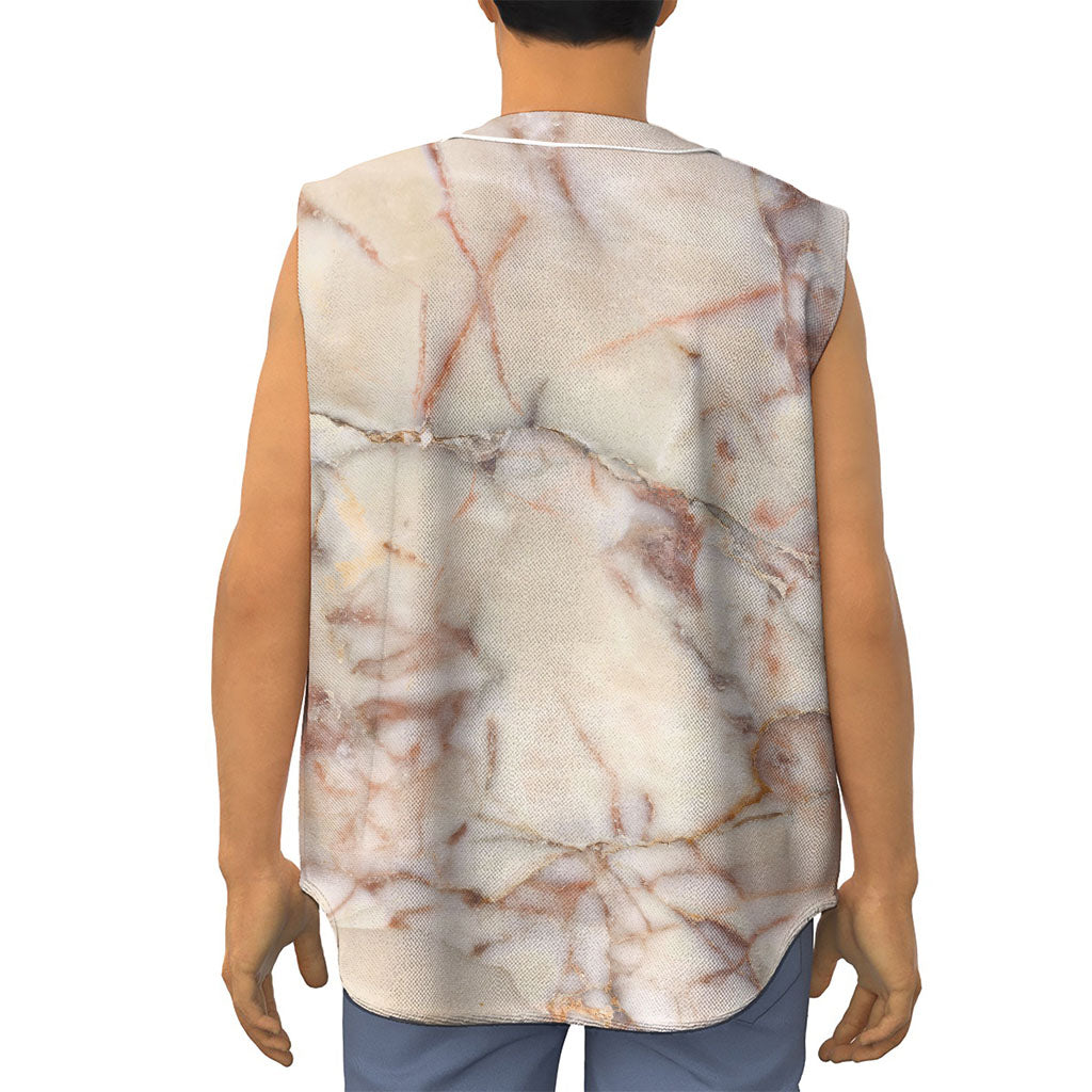 Brown Beige Marble Print Sleeveless Baseball Jersey