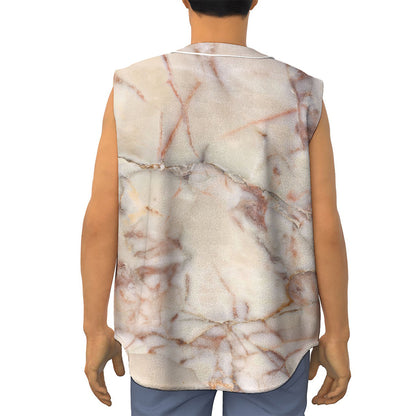 Brown Beige Marble Print Sleeveless Baseball Jersey
