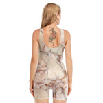 Brown Beige Marble Print Sleeveless One Piece Swimsuit