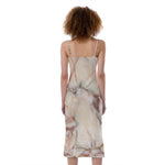 Brown Beige Marble Print Slim Fit Midi Cami Dress