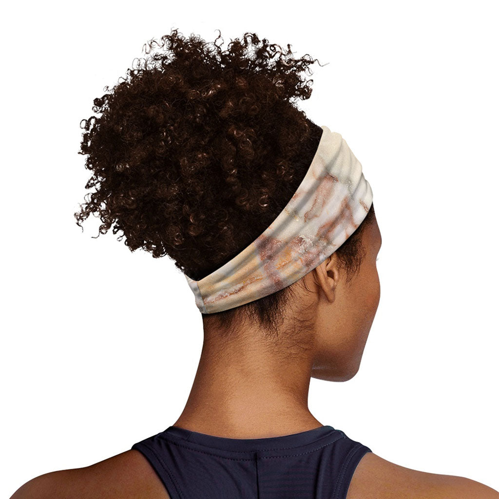Brown Beige Marble Print Sports Headband