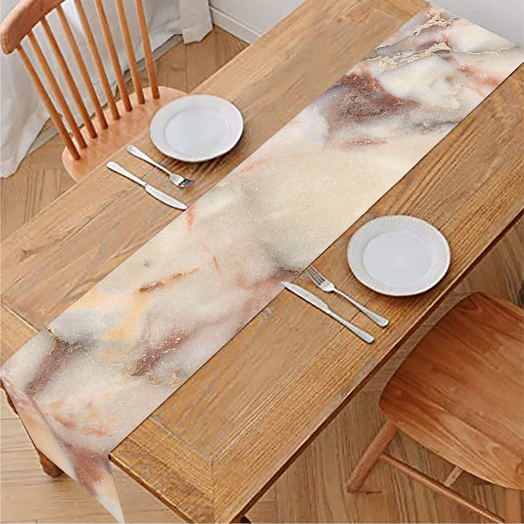 Brown Beige Marble Print Table Runner