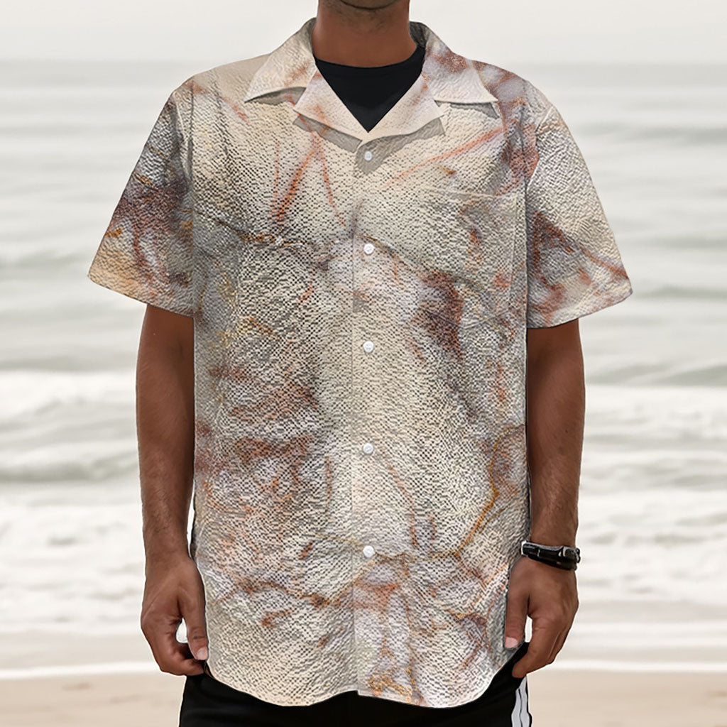 Brown Beige Marble Print Textured Short Sleeve Shirt