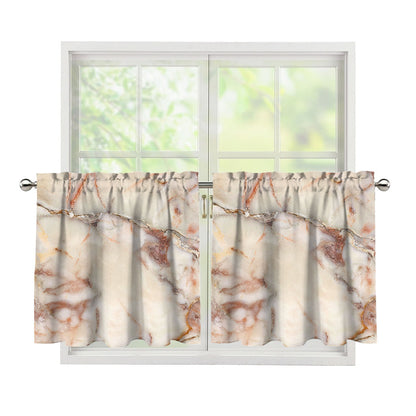 Brown Beige Marble Print Tier Curtains
