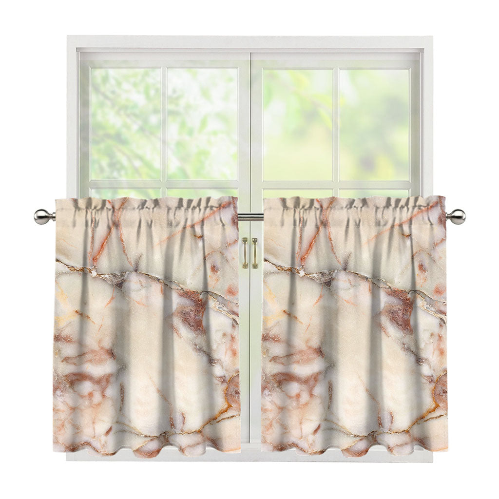Brown Beige Marble Print Tier Curtains