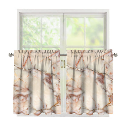 Brown Beige Marble Print Tier Curtains