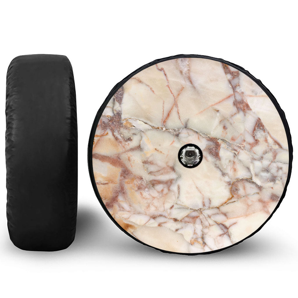 Brown Beige Marble Print Tire Cover With Camera Hole
