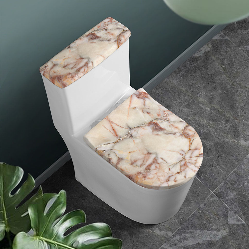Brown Beige Marble Print Toilet Lid And Tank Cover Set