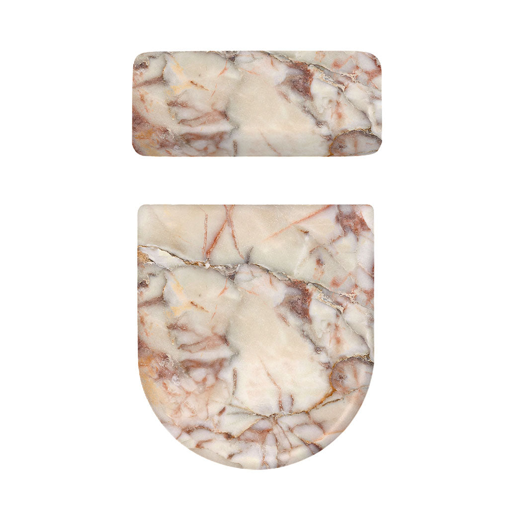 Brown Beige Marble Print Toilet Lid And Tank Cover Set