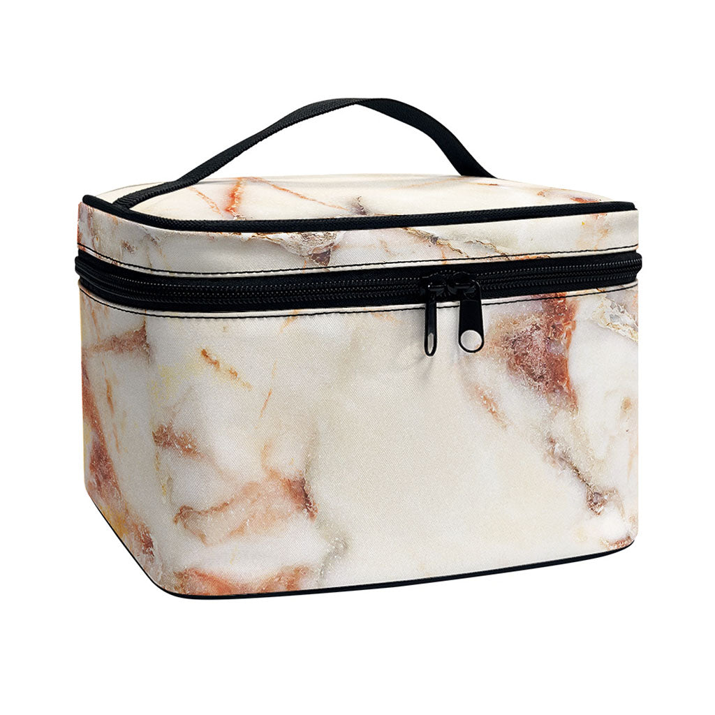 Brown Beige Marble Print Travel Makeup Bag