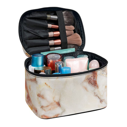 Brown Beige Marble Print Travel Makeup Bag