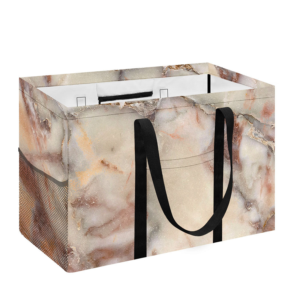 Brown Beige Marble Print Utility Tote Bag