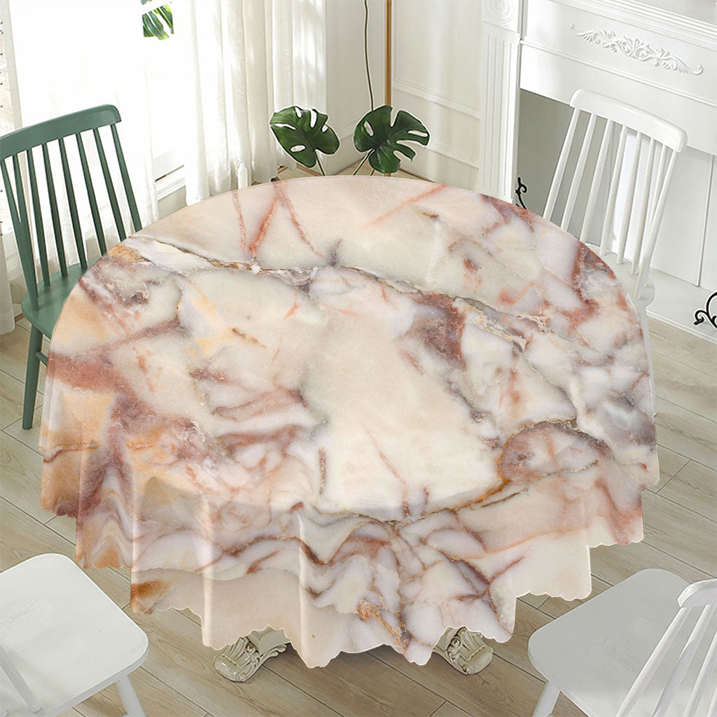 Brown Beige Marble Print Waterproof Round Tablecloth
