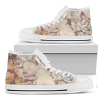 Brown Beige Marble Print White High Top Sneakers