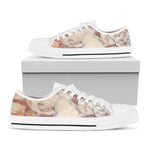 Brown Beige Marble Print White Low Top Sneakers