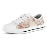 Brown Beige Marble Print White Low Top Sneakers