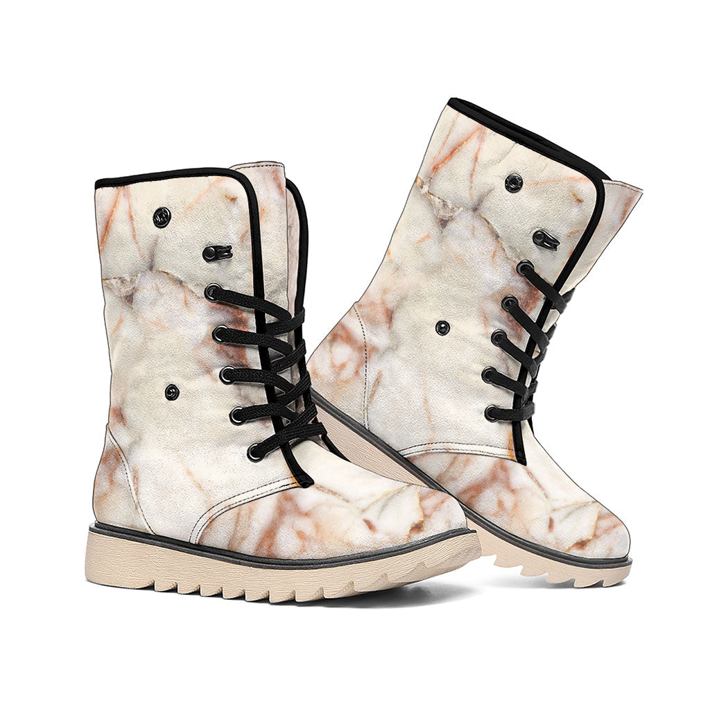 Brown Beige Marble Print Winter Boots