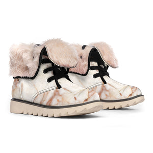 Brown Beige Marble Print Winter Boots