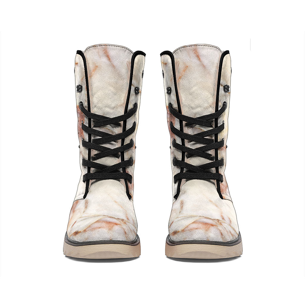 Brown Beige Marble Print Winter Boots