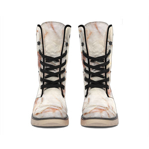 Brown Beige Marble Print Winter Boots