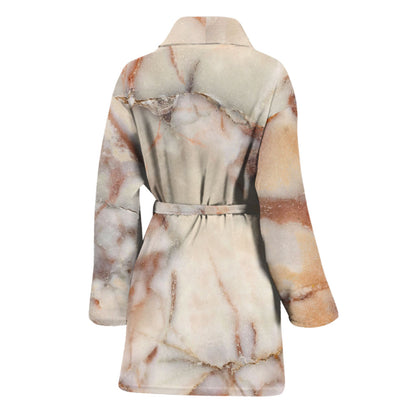 Brown Beige Marble Print Women's Bathrobe